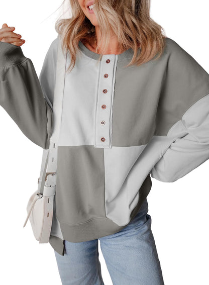 Color Block Half Button Long Sleeve Sweatshirt