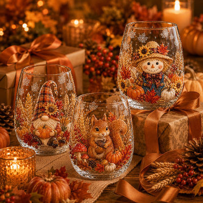Autumn Harvest 3D Glass Cup Gift Set – 6 Festive Designs