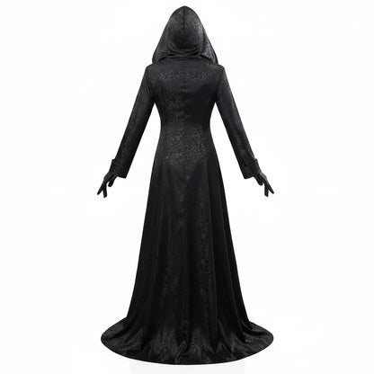 Vampire Lady Cosplay Outfit with Jacquard Coat and Floor Length Gown, Choker Pendant