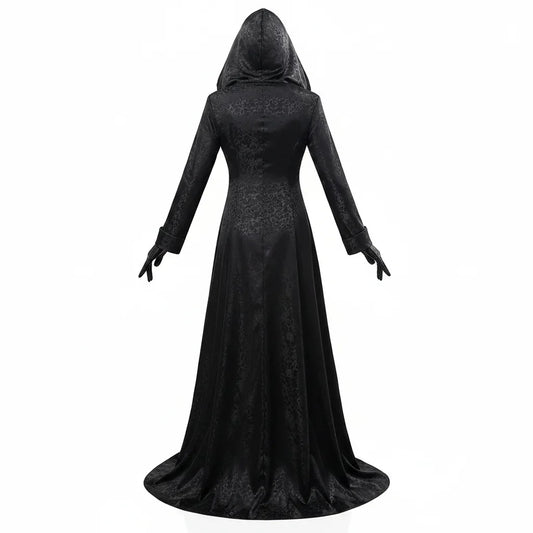 Vampire Lady Cosplay Outfit with Jacquard Coat and Floor Length Gown, Choker Pendant