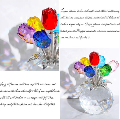 Colorful Rose Flower Collectible Figurine with Vase