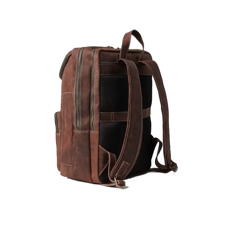 Happy Shopee Pull-Up Cowhide Leather Triple-Compartment Backpack - 16" Laptop Capacity