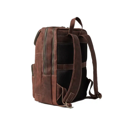 Happy Shopee Pull-Up Cowhide Leather Triple-Compartment Backpack - 16" Laptop Capacity