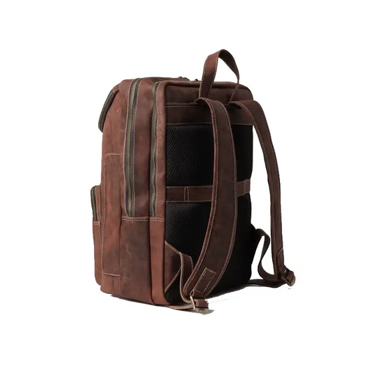 Happy Shopee Pull-Up Cowhide Leather Triple-Compartment Backpack - 16" Laptop Capacity