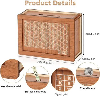 Wooden Savings Tracker with Acrylic Display Panel and Nine Goal Targets