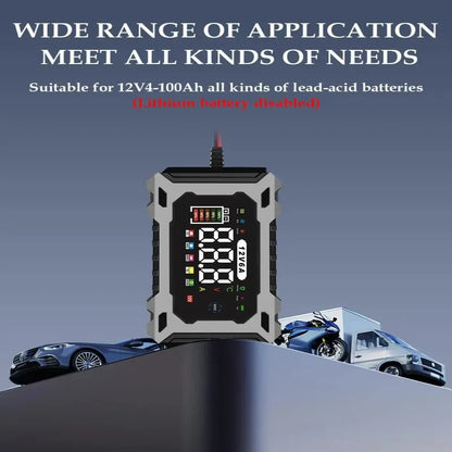 12V Battery Charger with Digital Voltage Display and Four Charging Modes