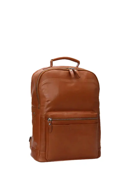 Happy Shopee Full Grain Milled Leather Backpack in Cognac Tan - 16" Tech-Ready Commuter
