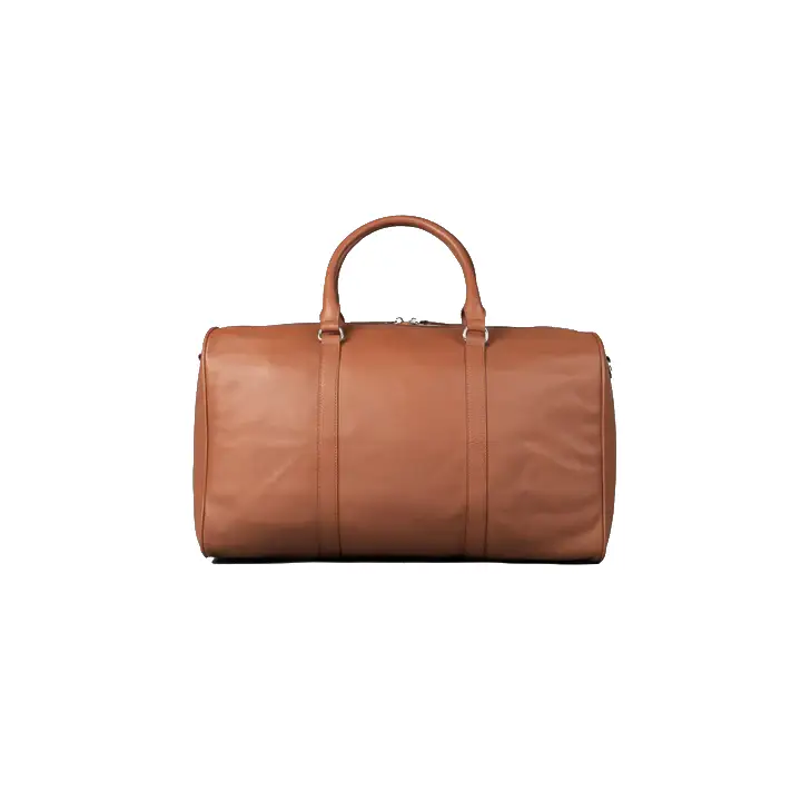 Happy Shopee Full Grain Milled Leather Travel Duffel - 20" Cognac Weekender Bag