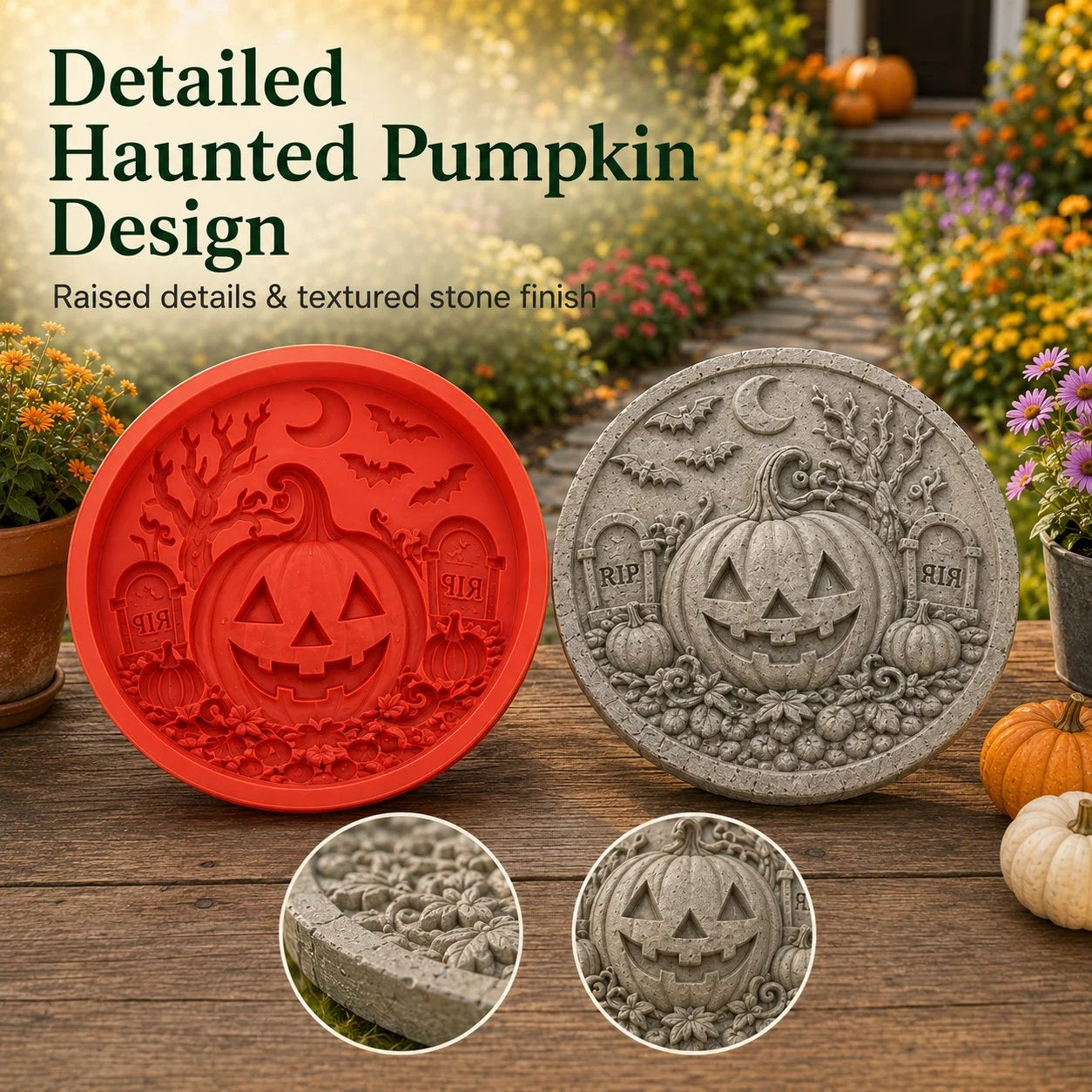Reusable Haunted Pumpkin Halloween Stepping Stone Mold