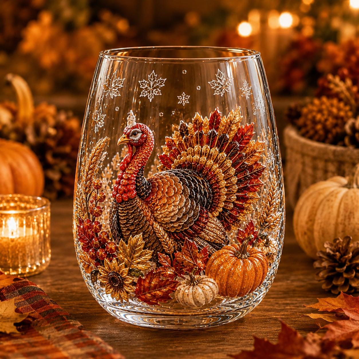 Autumn Harvest 3D Glass Cup Gift Set – 6 Festive Designs