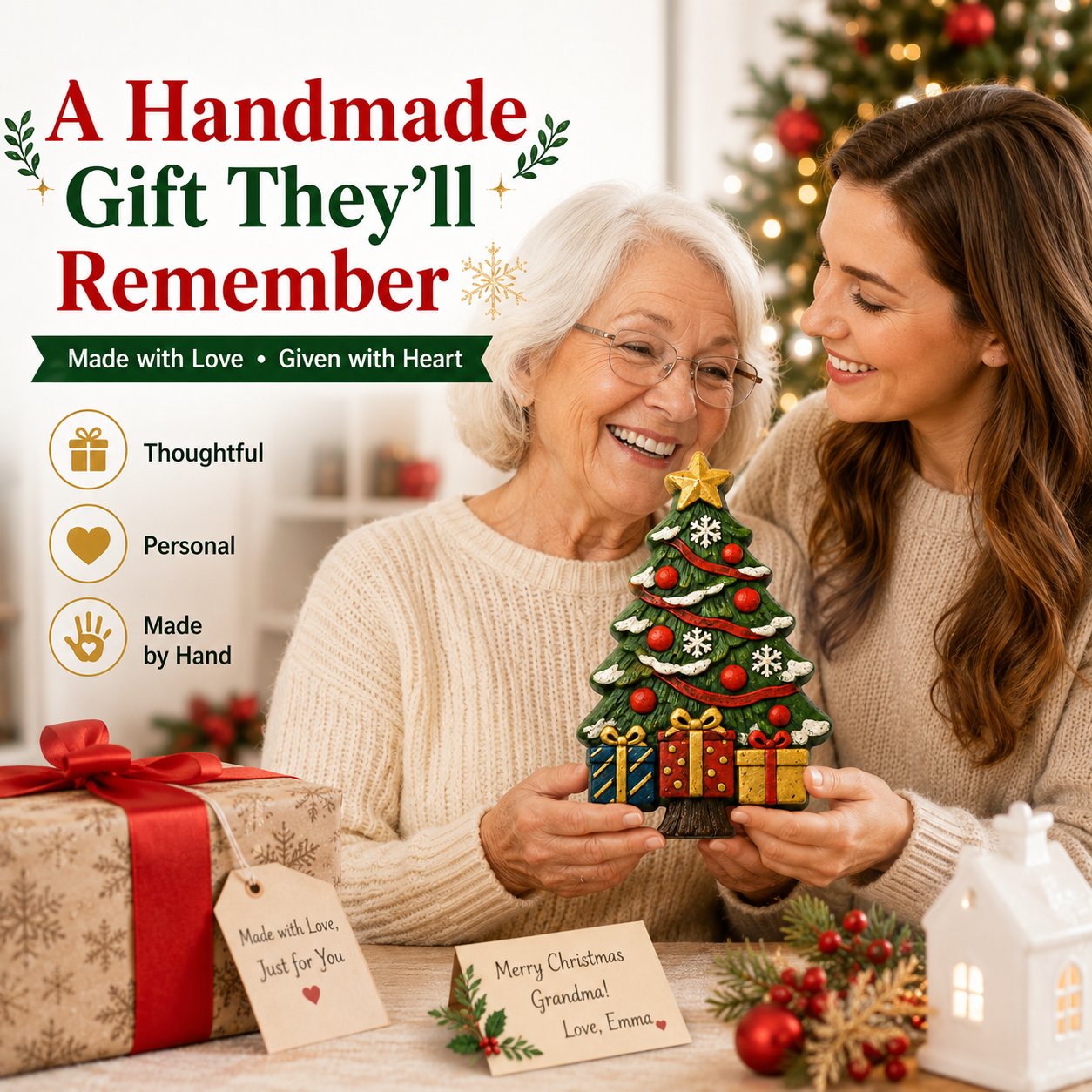 DIY Christmas Tree Mold & Paint Craft Kit | Reusable 3D Mold with 8 Acrylic Paints, 2 Brushes & Festive Detail Guide