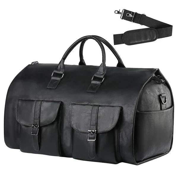Convertible Travel Duffle Bag with Garment Buckles and Shoe Compartment, Telescoping Handle