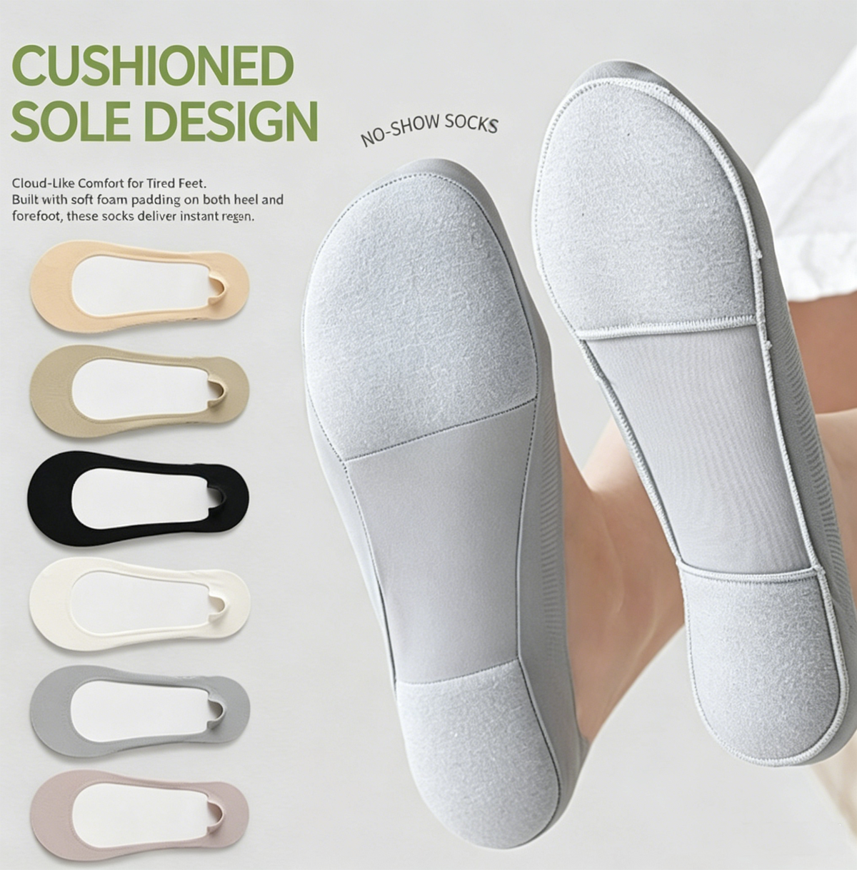 Cushioned No-Show Socks – Soft Invisible Socks for All-Day Foot Relief