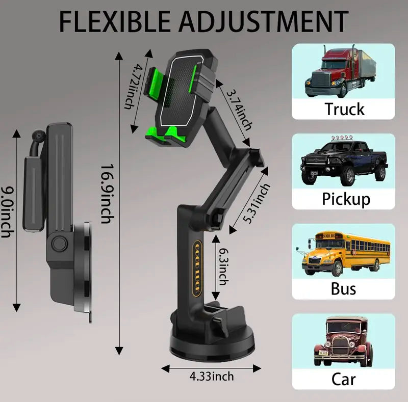 Smartphone Mount with 16.9in Adjustable Arm and 360 Degree Rotation for Truck Dashboards