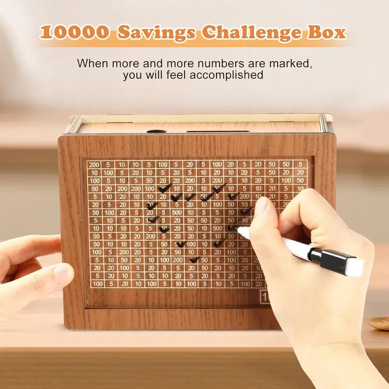 Wooden Savings Tracker with Acrylic Display Panel and Nine Goal Targets