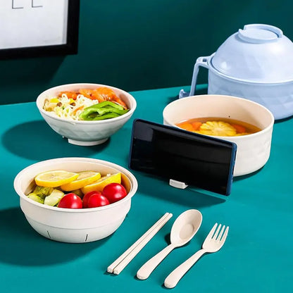 Microwave Ramen Bowl Set with Secure Lid and Cool Handle, 6-Piece Set