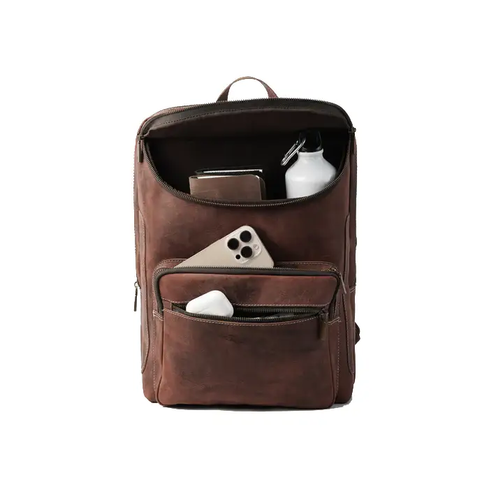 Happy Shopee Pull-Up Cowhide Leather Triple-Compartment Backpack - 16" Laptop Capacity