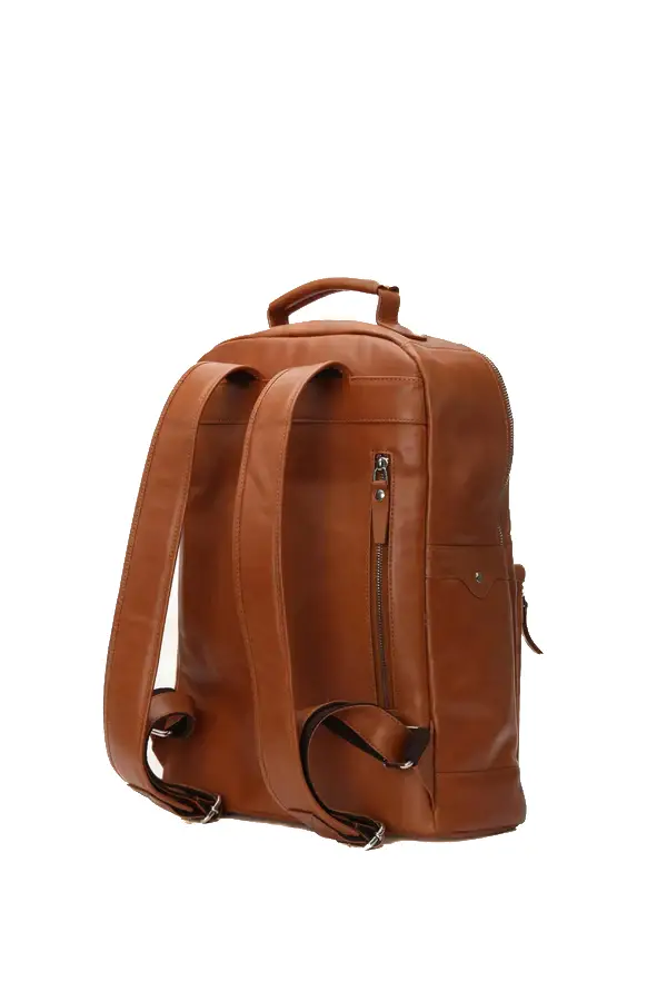 Happy Shopee Full Grain Milled Leather Backpack in Cognac Tan - 16" Tech-Ready Commuter