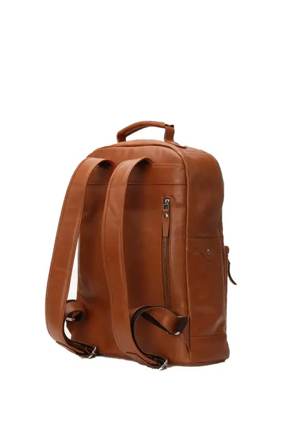 Happy Shopee Full Grain Milled Leather Backpack in Cognac Tan - 16" Tech-Ready Commuter