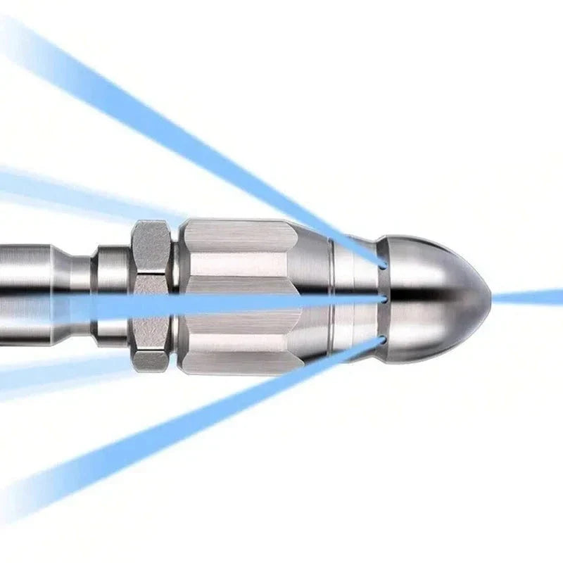 High Pressure Sewer Cleaning Nozzle with Stainless Steel Pointed Tip and Angled Spray Jets