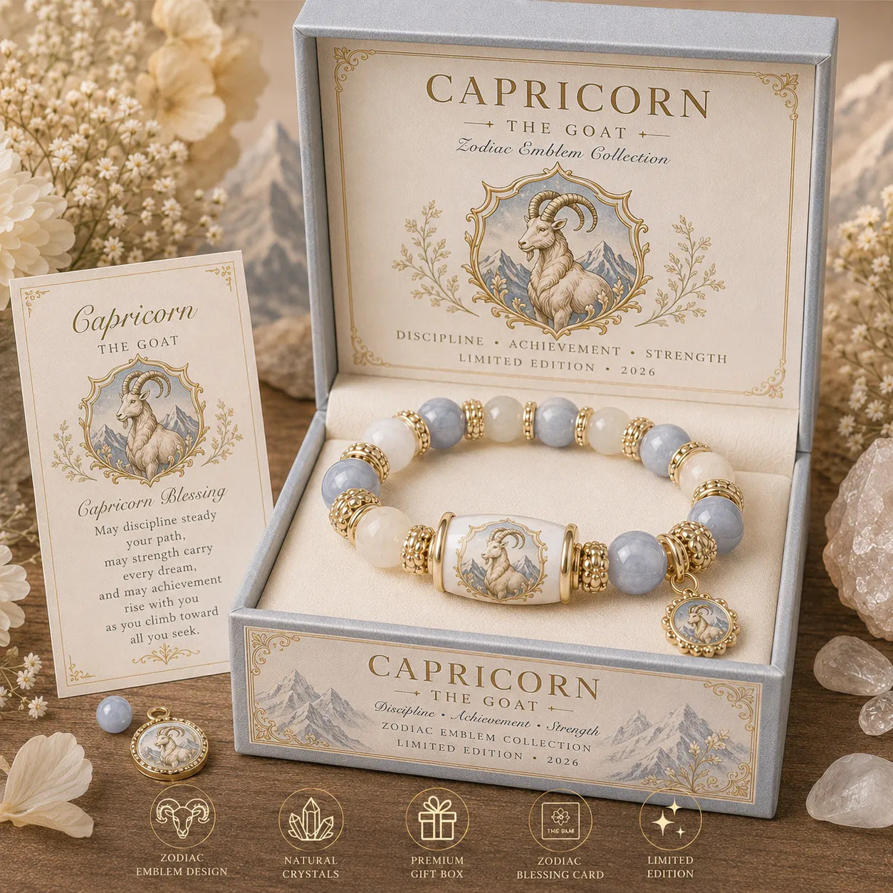 12 Zodiac Bracelet – Natural Chalcedony, Your Sign, Your Energy