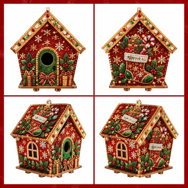 Christmas Pearl Cottage Art Kit | Pre-Cut Wooden Panels, Sparkling Rhinestones, Pearl Beads & Complete Tools for a 3D Holiday House