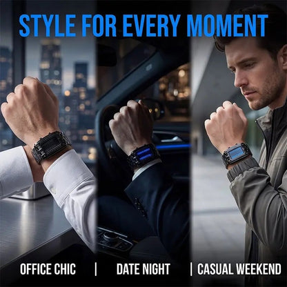 Binary LED Digital Watch, Square Face with Stainless Zinc Alloy Band, Unisex Casual Timepiece