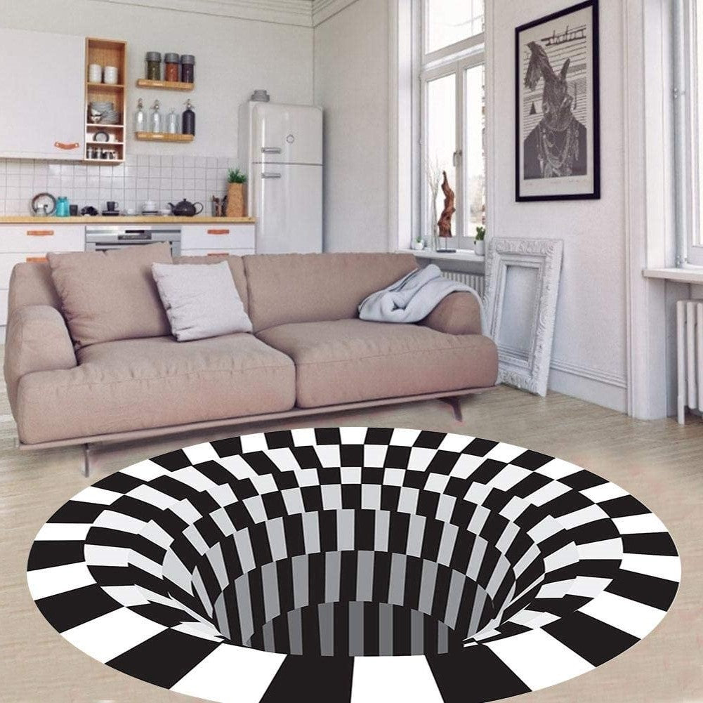 Optical Vortex Spiral Rug with Anti-Slip Backing and Water-Resistant Polyester