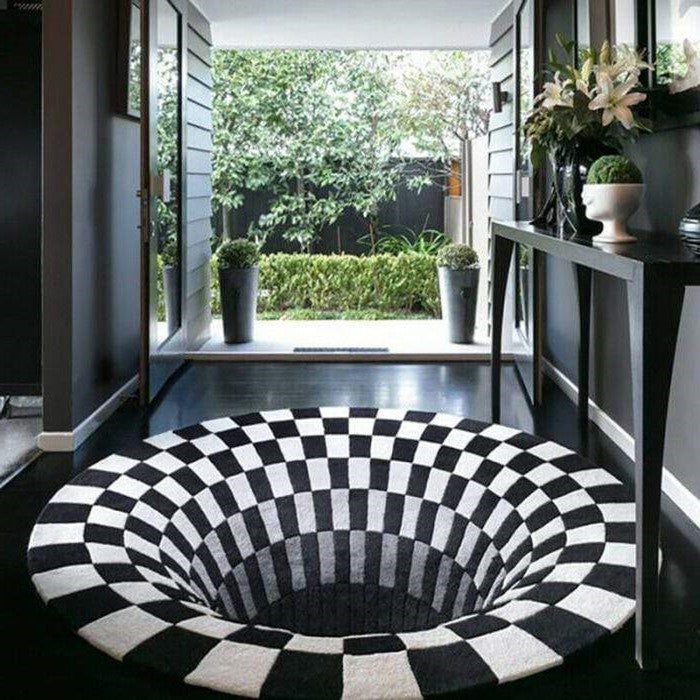 Optical Vortex Spiral Rug with Anti-Slip Backing and Water-Resistant Polyester