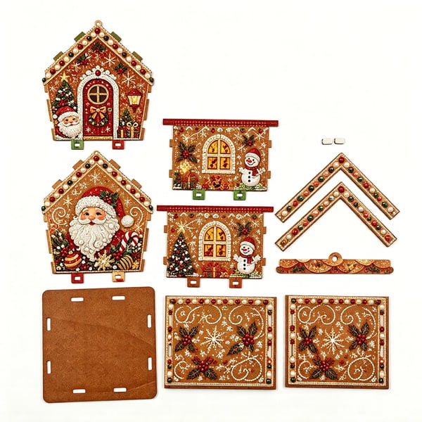 Christmas Pearl Cottage Art Kit | Pre-Cut Wooden Panels, Sparkling Rhinestones, Pearl Beads & Complete Tools for a 3D Holiday House