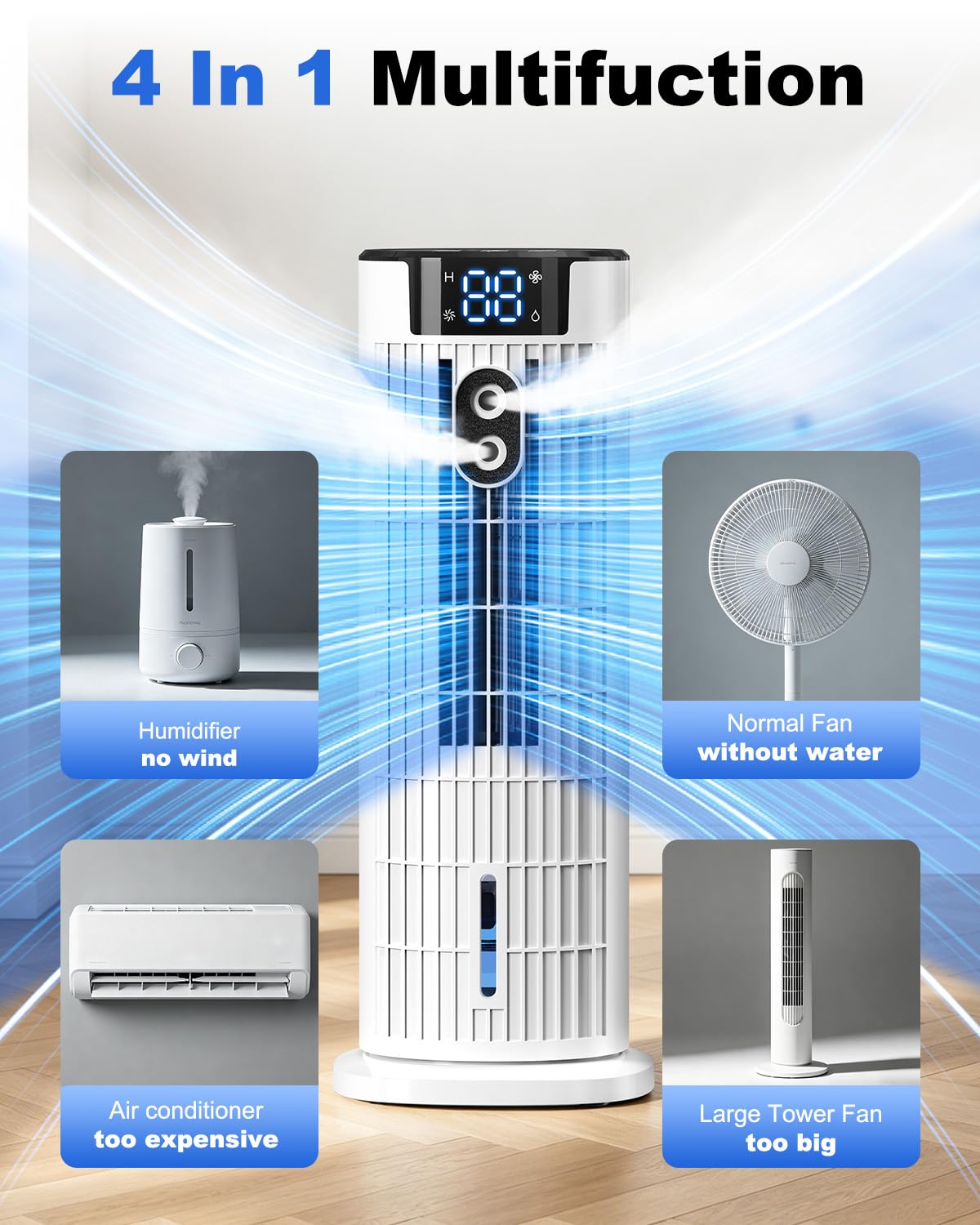 Portable Air Cooler 4-in-1 with Remote Control and Mist Function
