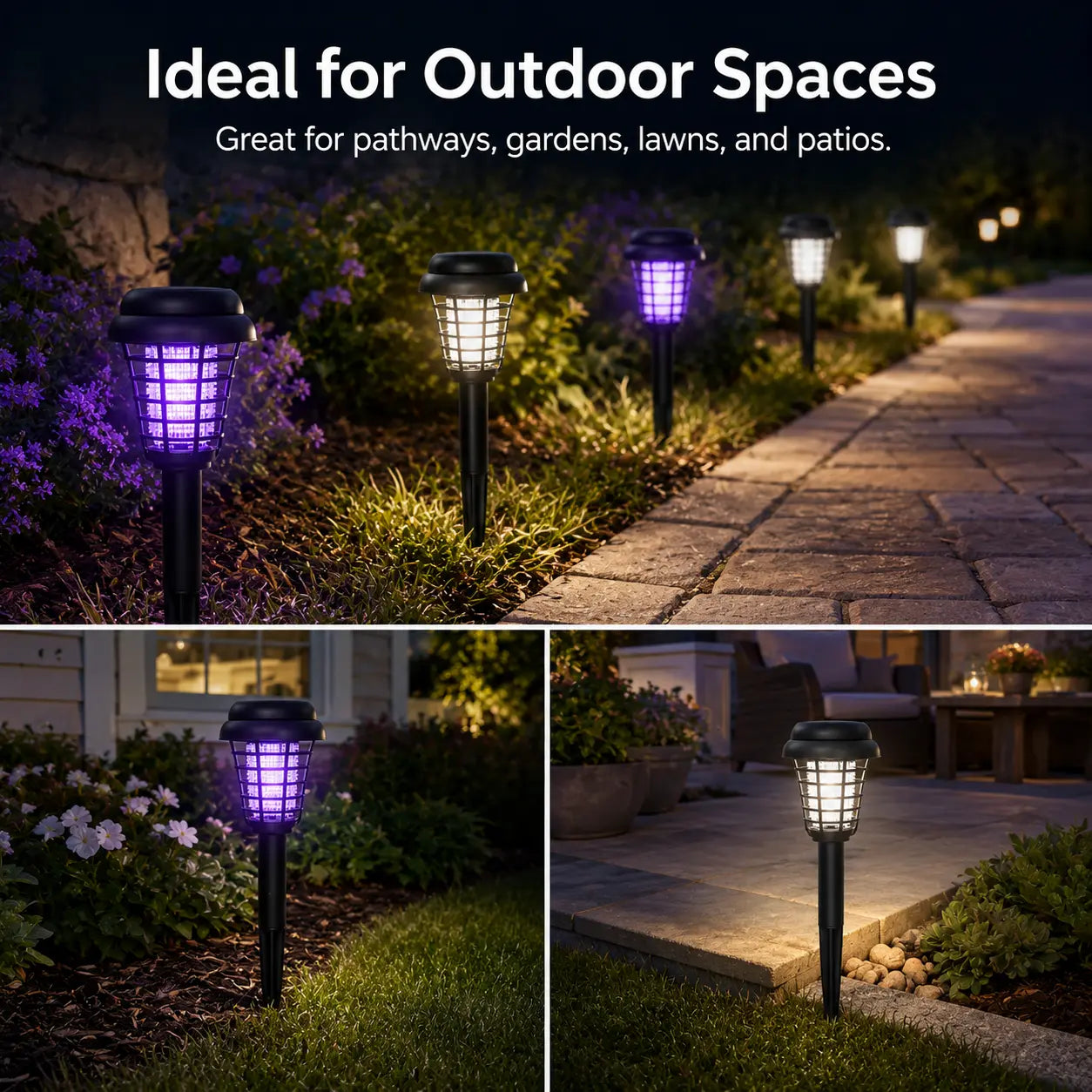 Solar Bug Zapper and Pathway Light with Automatic Dusk Sensor, Ground Stake Installation