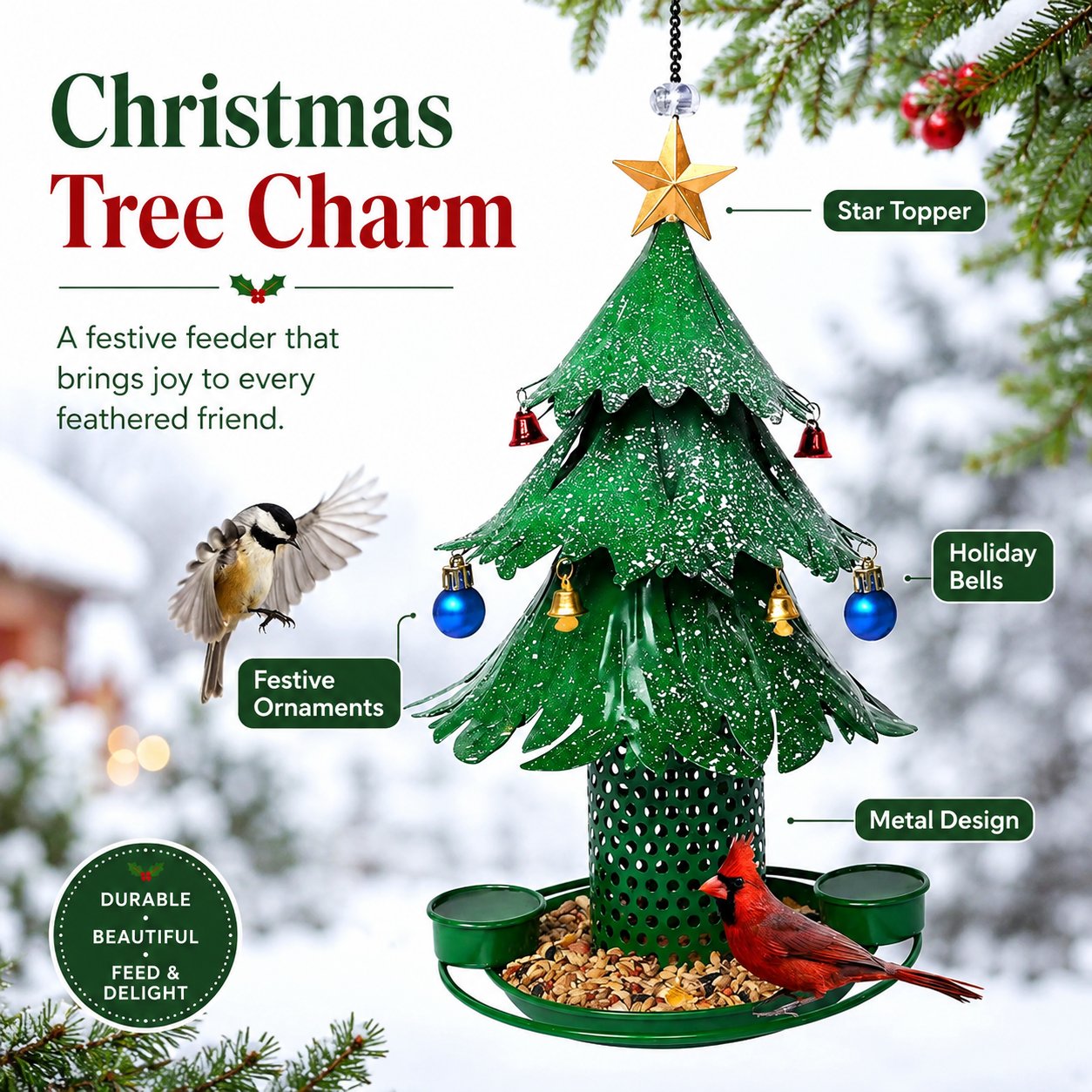 Christmas Tree Bird Feeder Festive Backyard Holiday Decor