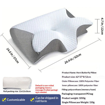 Memory Foam Pillow with Butterfly Contour Design and Head Support