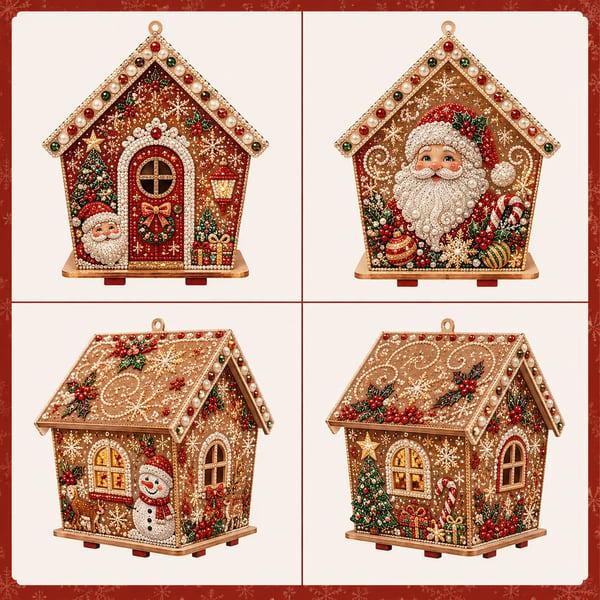 Christmas Pearl Cottage Art Kit | Pre-Cut Wooden Panels, Sparkling Rhinestones, Pearl Beads & Complete Tools for a 3D Holiday House