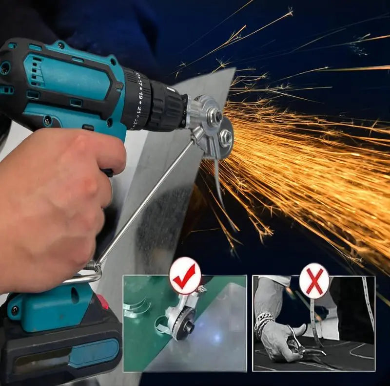 Metal Cutter Drill Attachment with Three Interchangeable Heads for Sheet Metal