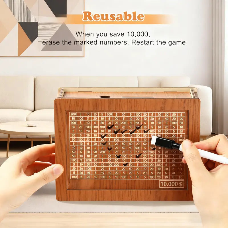Wooden Savings Tracker with Acrylic Display Panel and Nine Goal Targets