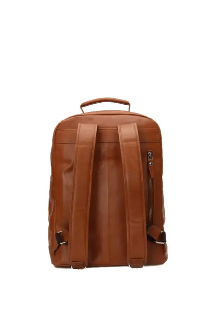 Happy Shopee Full Grain Milled Leather Backpack in Cognac Tan - 16" Tech-Ready Commuter