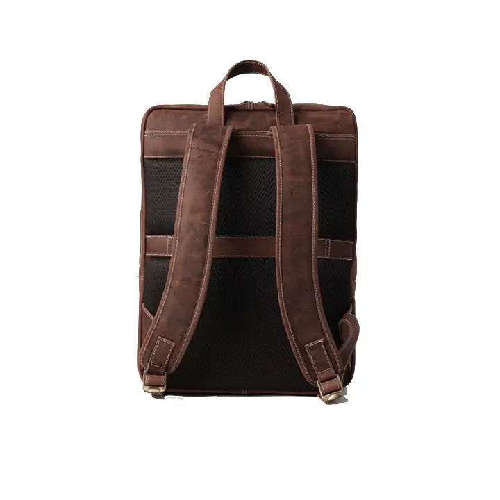 Happy Shopee Pull-Up Cowhide Leather Triple-Compartment Backpack - 16" Laptop Capacity