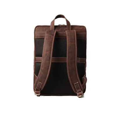 Happy Shopee Pull-Up Cowhide Leather Triple-Compartment Backpack - 16" Laptop Capacity