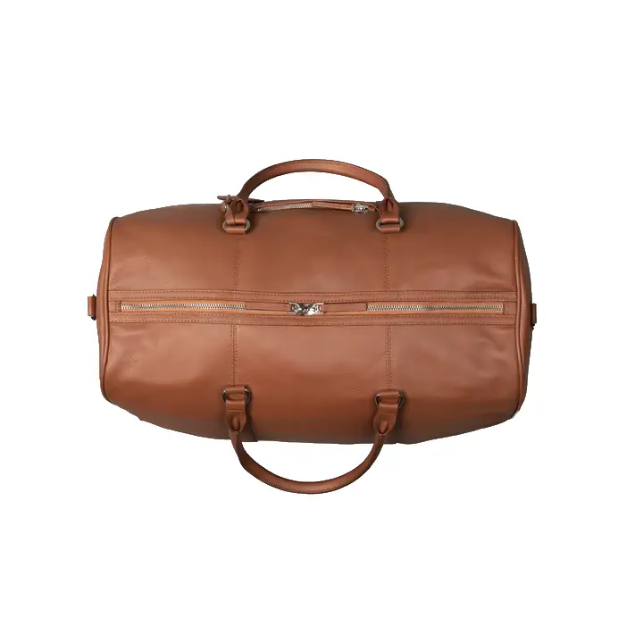 Happy Shopee Full Grain Milled Leather Travel Duffel - 20" Cognac Weekender Bag