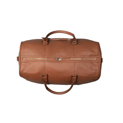 Happy Shopee Full Grain Milled Leather Travel Duffel - 20" Cognac Weekender Bag