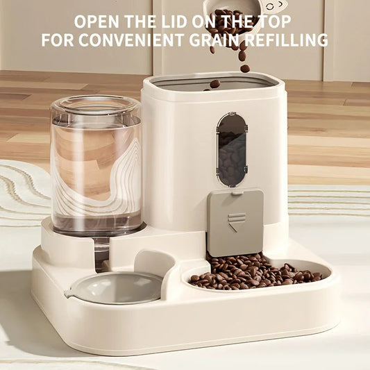 Automatic Pet Feeder with Gravity Refill System and Siphon Water Control