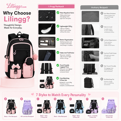Cute Bowknot Lightweight School Backpack – Water Repellent & Anti-Theft!