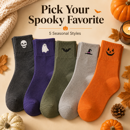 Unisex Halloween Embroidered Mid-Calf Socks Thick Knitted Cozy Warm Stockings