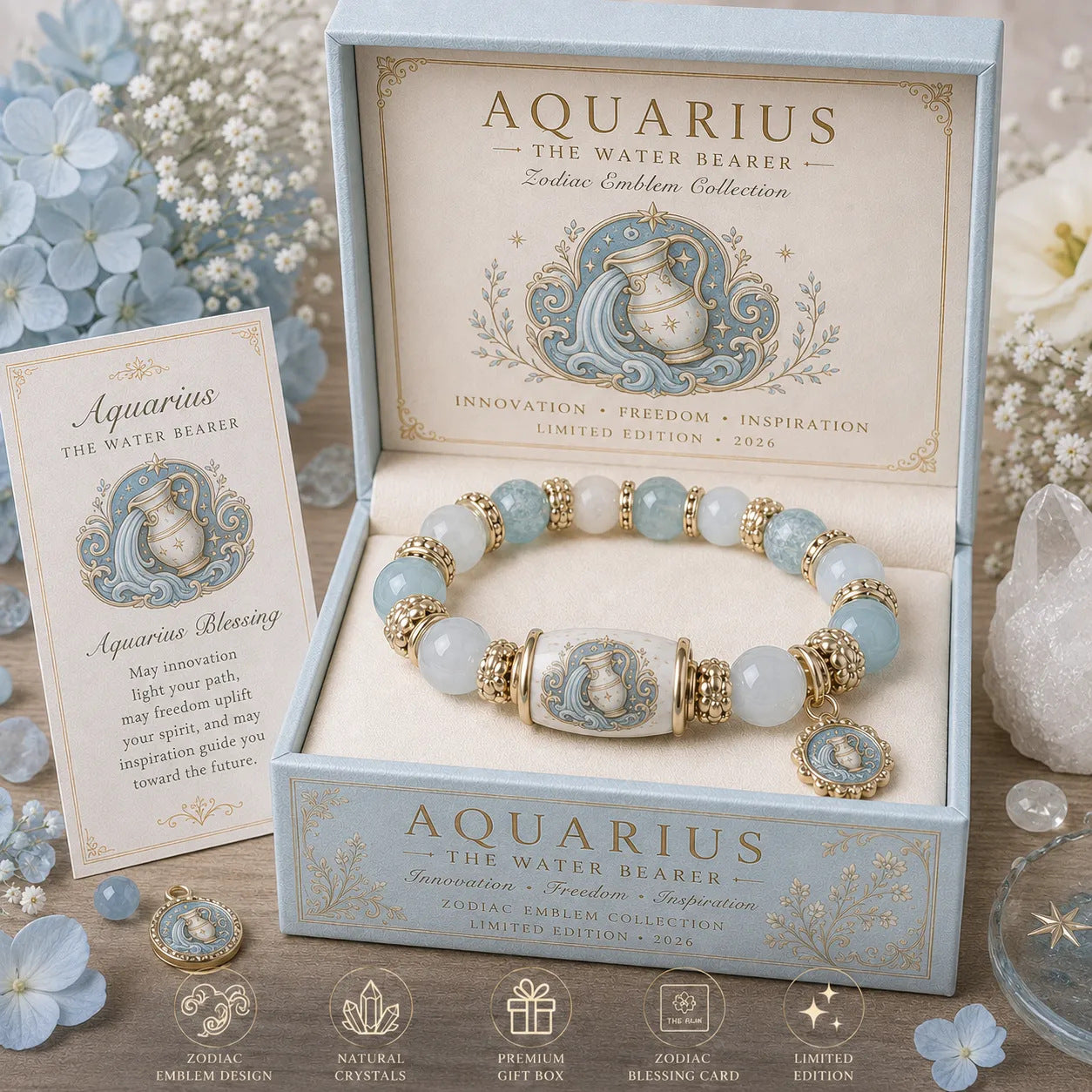 12 Zodiac Bracelet – Natural Chalcedony, Your Sign, Your Energy