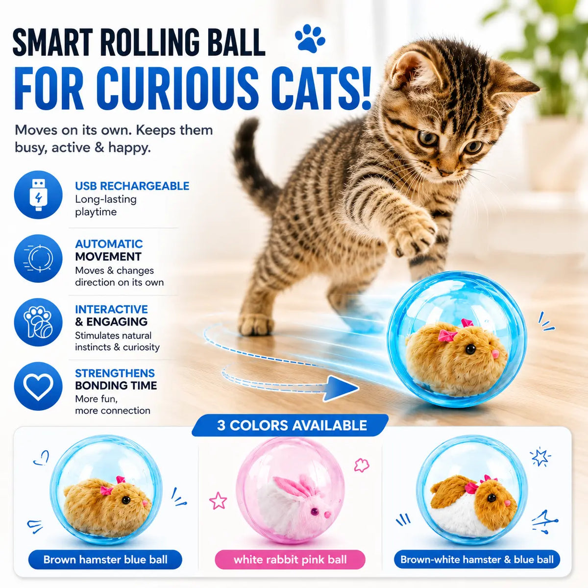 Rechargeable Smart Rolling Ball Cat Toy