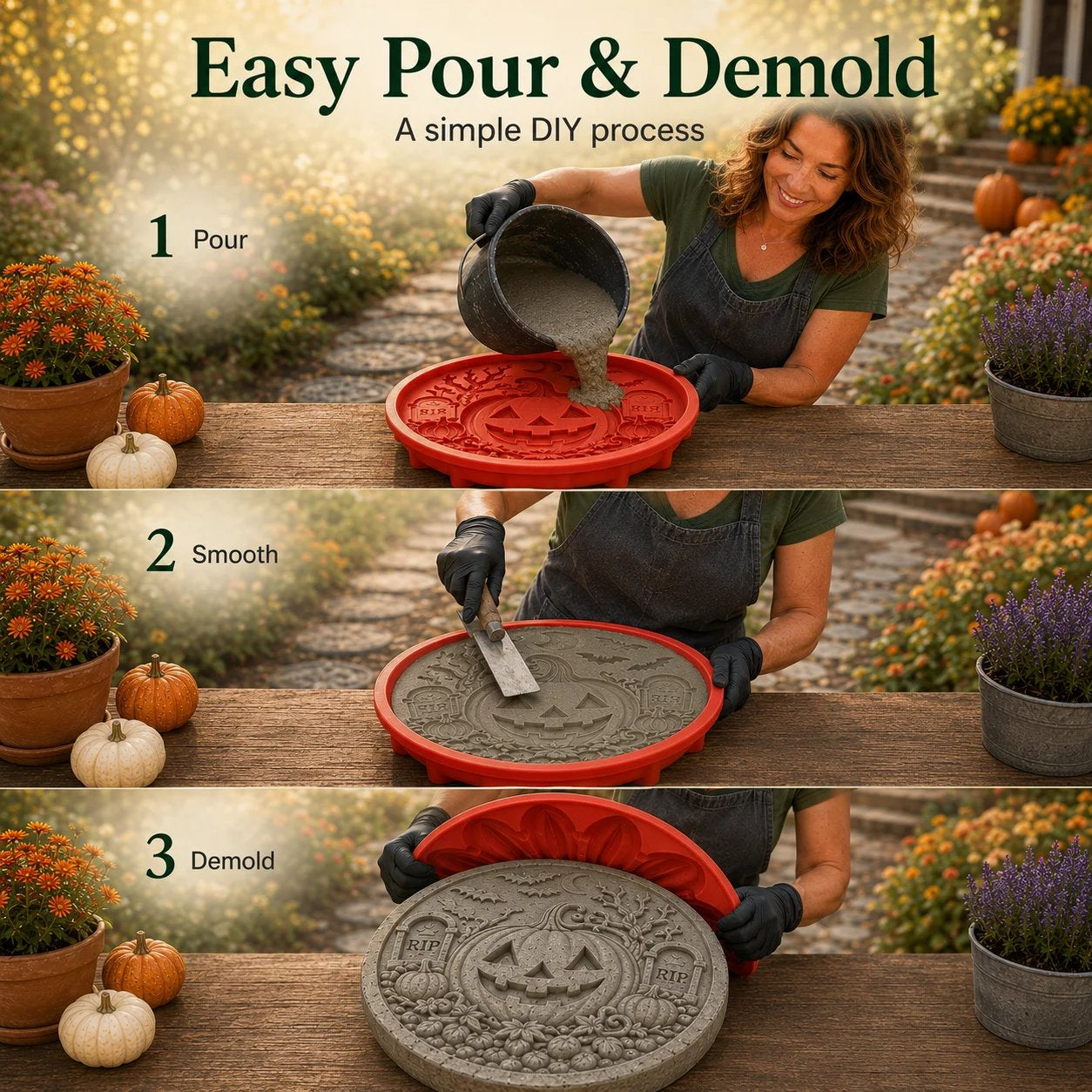 Reusable Haunted Pumpkin Halloween Stepping Stone Mold