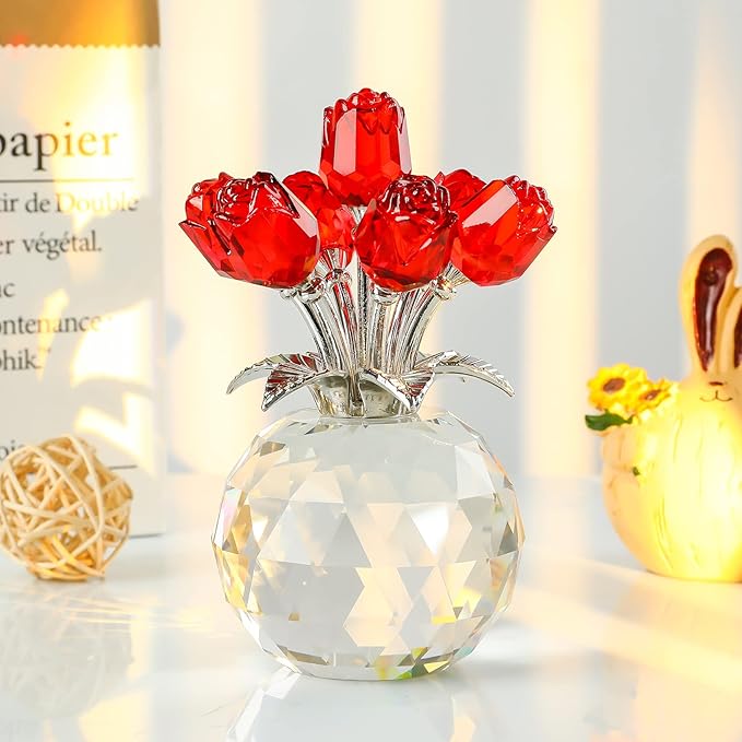 Colorful Rose Flower Collectible Figurine with Vase