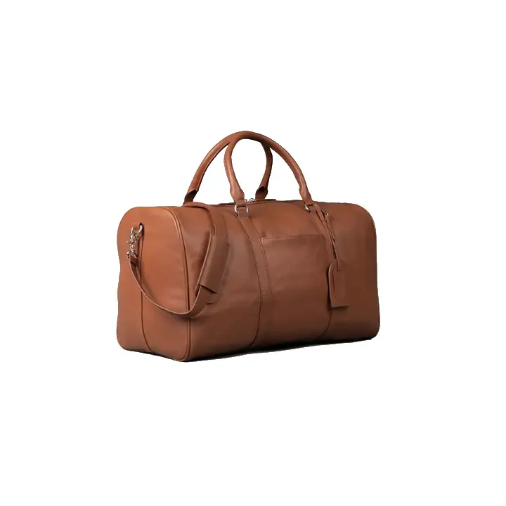 Happy Shopee Full Grain Milled Leather Travel Duffel - 20" Cognac Weekender Bag